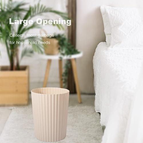 JiatuA Small Trash Can Plastic Wastebasket Round Garbage Container Bin for Bathroom, Kitchen, Bedroom, Home Office, College Dorm, Beige thumbnail 2