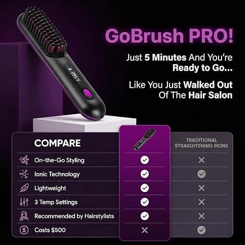 NUMOYA Go Brush Pro Portable Cordless Hair Straightener Brush, Rechargeable MCH Fast Heating for Women Travel (White) thumbnail 3