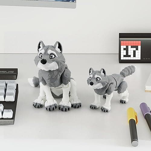 LehuoMaker 3D Printed Animals Wolf, Flexible Articulated Poseable 3D Printed Animals - Fidget Desk Pets Gift Classroom Rewards Toys thumbnail 3