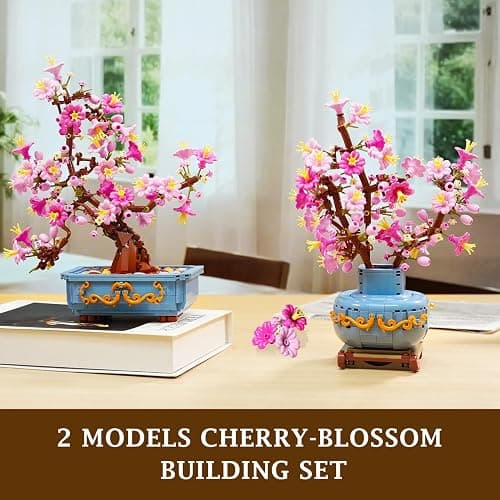 HOGOKIDS Flowers Cherry-Blossom Bonsai Building Set - 2 in 1 Artificial Bonsai Tree Plants for Home Decor & Display Cherry Botanical Building Blocks Birthday Valentine's Gift for Adults Teens (775PCS) thumbnail 8