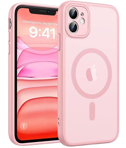 FNTCASE for iPhone 11 Case: [Compatible with Magsafe] Translucent Matte Magnetic Cases [Full Camera Protection] Military Grade Shockproof Protective Phone Cover - Light Pink - Image 1