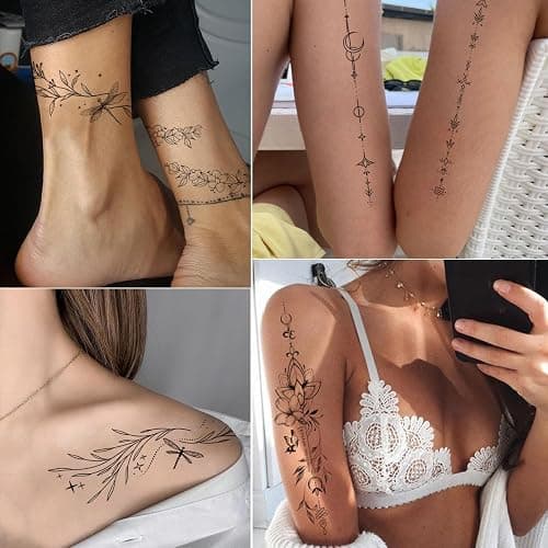 Tazimi Temporary Tattoos For Women Girls-24 Sheets Branch Flower Leaf Wild Plants Sketch Realistic Long-lasting Tattoo Stickers Waterproof Tattoo Sets for Arm Collarbone Leg Backbone Body Art thumbnail 3