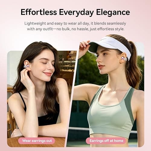 WUYUEGE Clip On Earbuds with Detachable Butterfly Earrings & LED Makeup Mirror Case, Wireless Earbuds Bluetooth 6.0, Air Conduction Headphones, Lightweight for Travel Work Daily Use,Great Gift Choice thumbnail 7