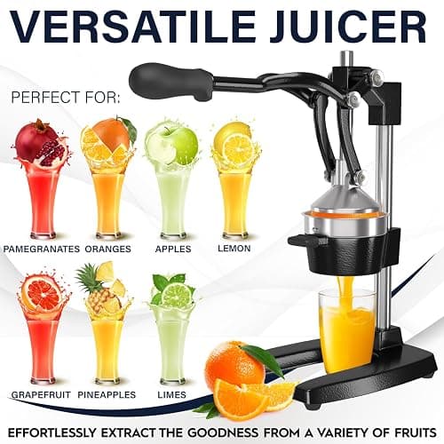Eurolux Cast Iron Citrus Juicer | Extra-Large Commercial Grade Manual Hand Press | Heavy Duty Countertop Squeezer for Fresh Orange Juice (Bonus Stainless Steel Cup) (Black) thumbnail 5