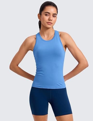 CRZ YOGA Seamless Workout Tank Tops for Women - Athletic Running Gym Sleeveless Shirts Crewneck Racerback Breathable thumbnail 2