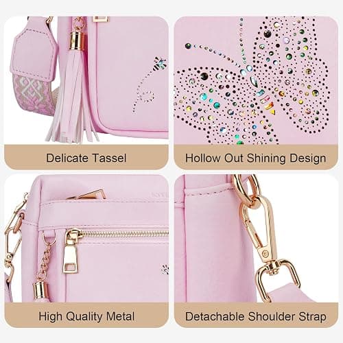 KITEVIUN Crossbody Bag for Women Trendy Leather Crossbody Purse Butterfly Design Shoulder Handbags with Adjustable Strap thumbnail 6