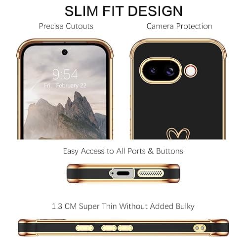 BENTOBEN for Google Pixel 9a Case, Cute Heart Luxury Gold Plating Slim Flexible TPU Bumper Protective Pixel 9a Cover, Women Men Girls Boys Phone Case for Google Pixel 9A 6.3'',Black thumbnail 2