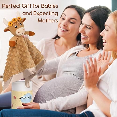 MOVEPAI Baby Security Blanket, Soft Baby Lovey Toy Blanket for Girls, Snuggle Toy Lovie Newborn Blankie, for Girl Highland Cow 16 Inch thumbnail 4