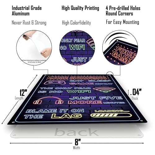 Funny Gamer Sign Printed Neon Gaming Metal Poster Boys Gaming Room Gift Gaming Room Wall Door Decor 8 x 12 inch (2403) thumbnail 3