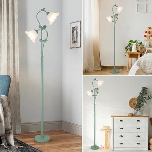 HMVPL Flower Floor Lamp for Living Room, Vintage Floor Lamp with 2 LED 5W Blubs, Foot Switch, Green Standing Lamp with Acrylic Shade, Unique Floral Tall Lamp for Living Room Bedroom Corner Office thumbnail 7