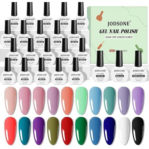 JODSONE Gel Nail Polish 20 Color Blue Red Matching Base Coat Glossy and Matte Top Coat 23 Bottles of 10ml Professional Nail Care Use - Image 1