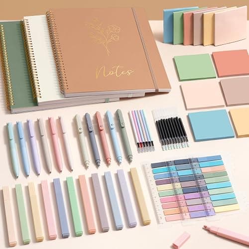 58PCS Aesthetic School Supplies, Cute College Ruled A4 Spiral Notebook Stationary Set Back to School Supplies Bible Study Kit Office College Essentials with Pastel Highlighters for Women Student Girls thumbnail 5