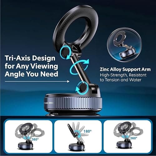 Magnetic Car Phone Holder, 360° Adjustable Car Accessories for Women & Men Compatible with Magsafe Car Mount for iPhone & All Smart Devices and Gadgets thumbnail 2
