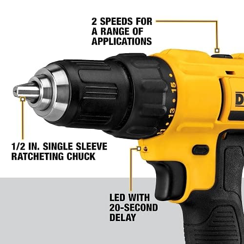 DEWALT 20V Max Cordless Drill Driver Set, 2 Speed, High Performance Motor, Includes 2 XR 1.3Ah Li-Ion Batteries, Charger and Contractor Bag (DCD771C2) thumbnail 4