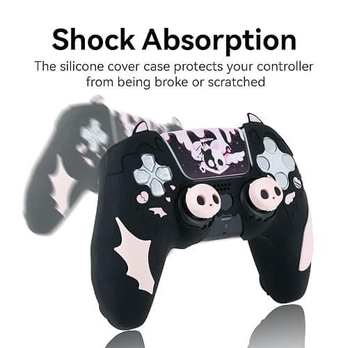 GeekShare Halloween ps5 Controller Skin Set Sweetheart Skull Design Anti-Slip Silicone Cover for ps5 Wireless Controller with 2 Thumb Grips & 2 Stickers (Black) thumbnail 4