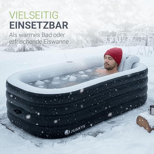 Juskys Aufblasbare Badewanne M - Outdoor Wanne für Erwachsene, faltbare, mobile Eistonne mit Rückenlehne für den Balkon, Eisbad mit Abdeckung & Pumpe thumbnail 6