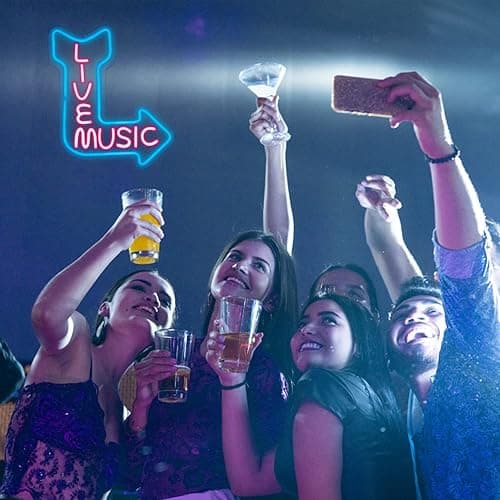 Live Music Neon Sign Pink Blue Letter LED Light for Bar Music Room Decor | Dimmable Music Neon Wall Sign, Words Neon Lights for Bedroom, Acrylic LED Sign, USB Powered, Music Studio Party Club Decor thumbnail 2