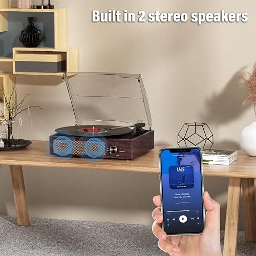 Vinyl Record Player Turntable with Built-in Bluetooth Receiver & 2 Stereo Speakers, 3 Speed 3 Size Portable Retro Record Player for Entertainment and Home Decoration thumbnail 6
