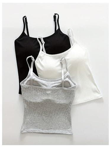 WDIRARA Women's 3 Pack Cami Crop Top Built in Bra Spaghetti Strap Tank Tops | Camisole,Basic, Versatile, Casual thumbnail 3