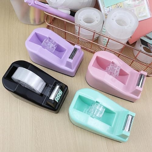 Aacehlh Desktop Tape Dispenser,1 Pack Pink Tape Dispensers with 12Rolls Transparent Tape, for Packaging in Office,Restaurant, Flower Shop,Cake Shop (Pink) thumbnail 8