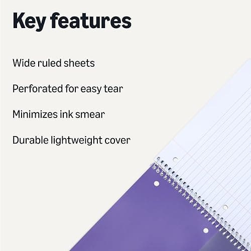Amazon Basics Wide-Ruled Spiral Notebooks with Poly Cover, 8" x 10.5", 100 Sheets, Radiant Orchid, 3-Pack thumbnail 2