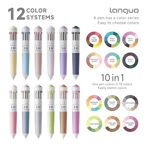 languo 120 Colors Multicolor Ballpoint Pens, 10-in-1 Colored Pen, 0.8mm Tip | 12 Pack, Retractable Colored Ballpoint Pen, Easy Color Switching, Smooth Ink Flow, Great for Drawing, Note-Taking, Journaling thumbnail 6