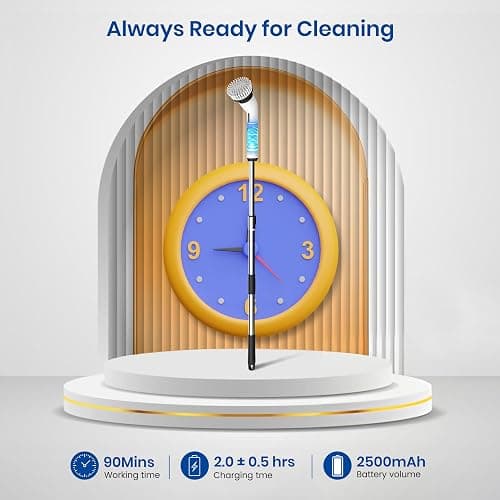 Keimi Electric Spin Scrubber, Full-Body IPX7 Waterproof Cordless Shower Scrubber with 4 Replaceable Heads, Upgraded Extension Handle, 2H Work Time, 2 Speeds for Bathroom Shower Tile Glass thumbnail 7