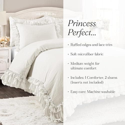 Lush Decor Ella Ruffle Lace Comforter, 3 Piece Set, Full/Queen, White - Cute Comforter - Queen Bedding Set - White Bedding Full Size - Coquette Decor - Ruffle Trim - Lace Trim thumbnail 7