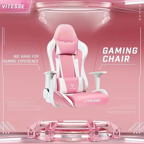 Pink Gaming Chair for Girl, Cute Kawaii Racing Office Desk Chair,Adjustable High Back Swivel Leather Game Chair with Lumbar Support and Headrest thumbnail 4