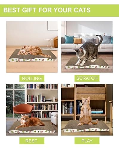 TIMHAKA Cat Scratching Board, Corrugate Cat Scratcher for Indoor Cats with Catnip, Cat Scratch Pad with Premium Scratch Textures Design, Cardboard Cat Scratcher with Double-Sided Usability (Pack of 2) thumbnail 7