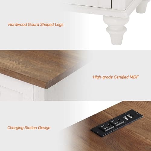 WAMPAT 2 Pack Nightstands with Charging Station, Set of 2 End Table with 2 Power Outlets & 2 USB Ports for Living Room, Antique Side Table with 2 Drawers for Bedroom, Off White thumbnail 6