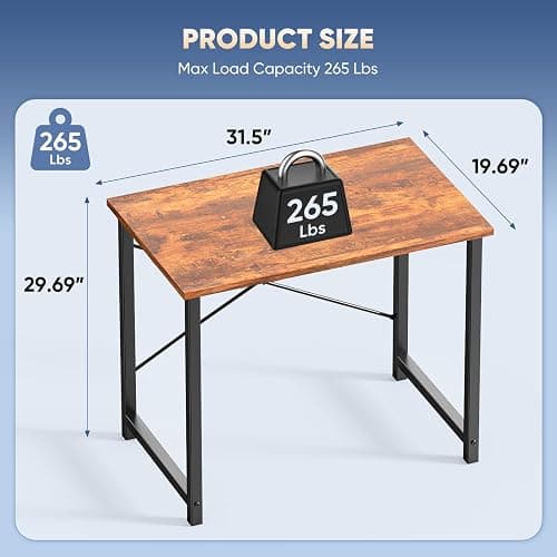 DUMOS 31 Inch Small Computer Desk for Home Office, Modern Study Writing Gaming Work Table Simple Style for Bedroom with X-Shaped ReInchforcement, Rustic Brown thumbnail 3