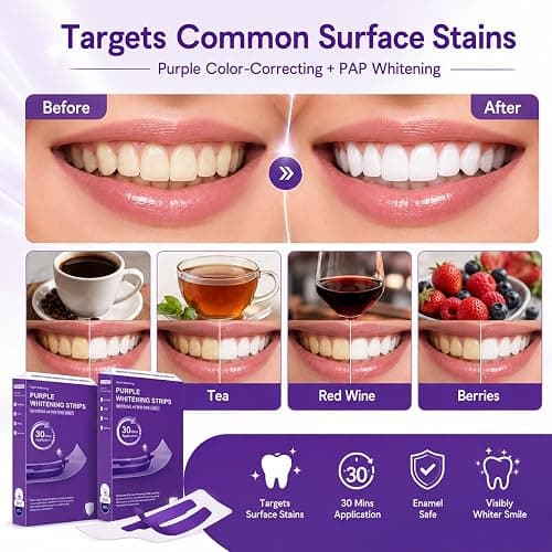 Purple Teeth Whitening Strips 28 Treatments Whitening Strips Teeth Whitening kit-Enamel Safe & Low-Sensitivity-with,Peroxide-Free,Quick Teeth Whitening (Purple) thumbnail 5