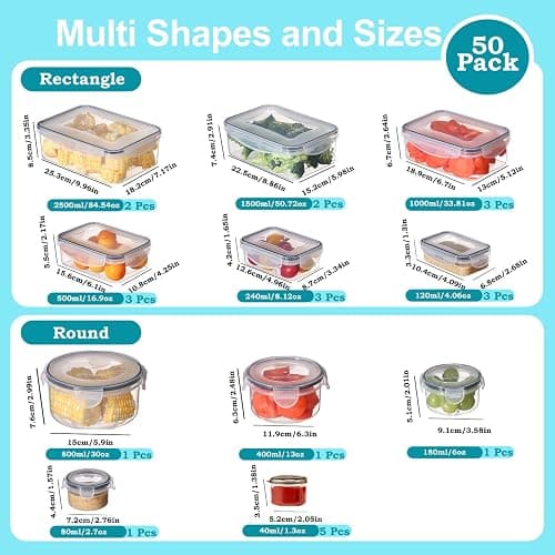 Pure Future 50-Piece Food Storage Containers Set (25-Pack) - Includes 2x JUMBO 2.5L (84oz) & 2x 1.5L Large Bins, Airtight Plastic Meal Prep Lunch Boxes with Lids, Microwave/Freezer Safe, BPA Free thumbnail 5