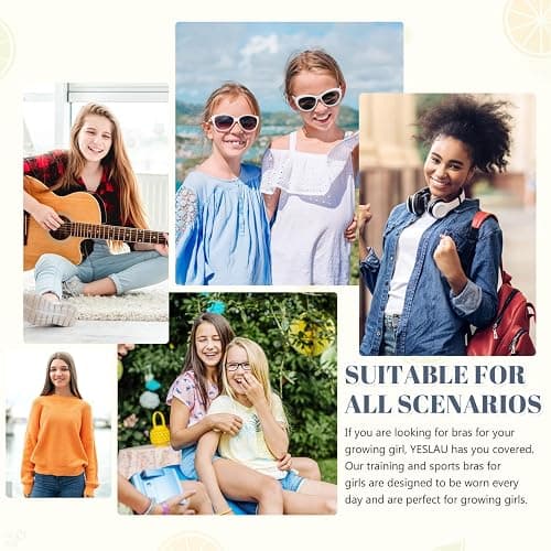 YESLAU Girls Training Strapless Bandeau Bras Teen Cami Tube Top 12-14 14-16 16-18 Seamless Padding Bralettes - One Size - 052-white/Black thumbnail 5