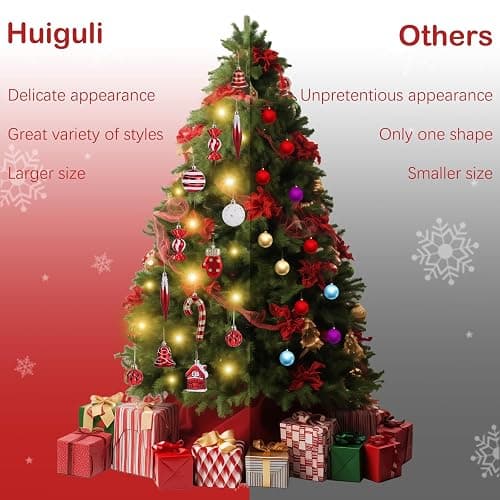 Huiguli Weihnachtskugeln Set, 16 Stück Plastik Christbaumschmuck, Mehrweg, Rote Weihnachtskugel Ornamente, Christbaumkugeln Bruchsicher für Weihnachtsbaum, Süßigkeit, Glöckchen, Handschuh thumbnail 3