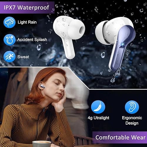 Wireless Earbuds, Bluetooth Headphones 5.4 HiFi Stereo Ear buds with ENC Noise Cancelling Mic, 40H Bluetooth Earbuds with Dual LED Display Charging Case, IP7 Waterproof Earphones for Android iOS, Blue thumbnail 6