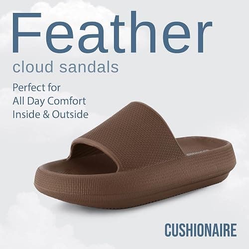 CUSHIONAIRE Feather EVA Slides, Mocha Brown, Size 7 thumbnail 3