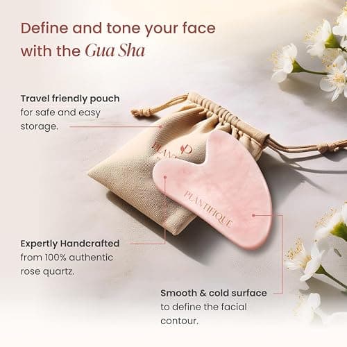 PLANTIFIQUE Massage Ritual Set Premium Certified Rose Quartz Gua Sha + Vitamin C Serum Skin Care Set, Birthday Gifts for Women, Teens, Mom, Brides thumbnail 4