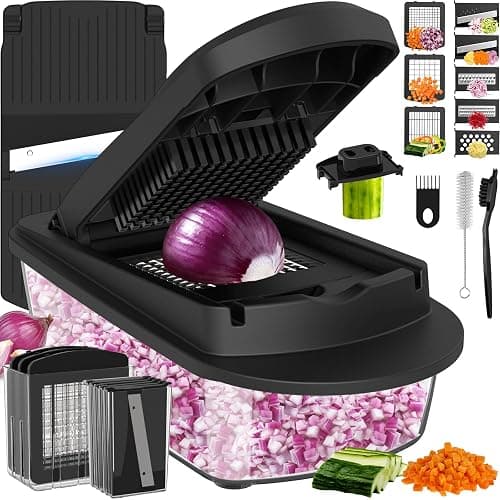 8 Blade All-in-1 Vegetable Chopper Mandoline Slicer with Container, Food Chopper, Onion Chopper, Veggie Cutter for Salad, Kitchen Gadgets Accessories Essentials, Black - Image 1