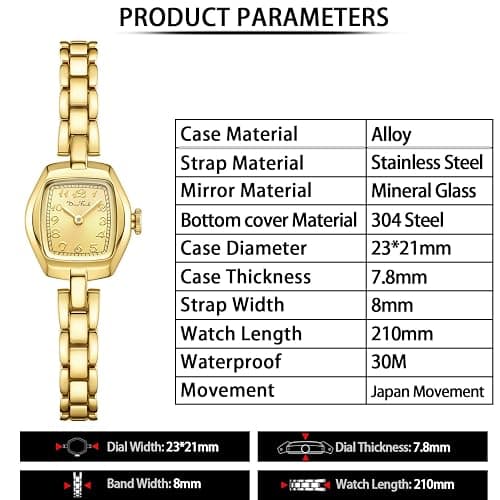 Diaofendi Small Gold Women's Watch,Stainless Steel Band Vintage Ladies Womens Gold Watch Luxury Bracelet Tools Included,Water Resistant thumbnail 4