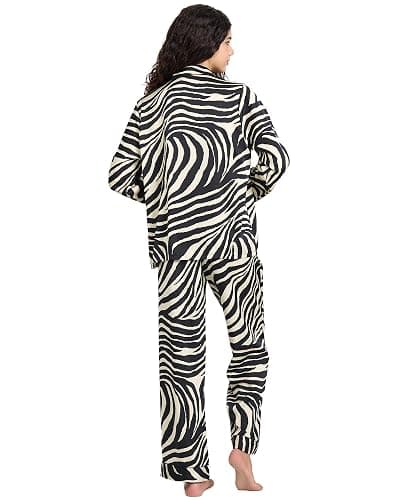 YiNi LuLu Womens Silk Satin Pajamas Set Button Down 2 Piece Pjs Long Sleeve Oversized Sleepwear with Pockets thumbnail 3