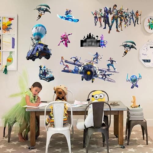 Battle Royale Video Game Themed Bedroom Wall Stickers 10Pcs/Sheet for Teen Boys Room Decoration,Where We Droppin Boys Bedroom Wall Decals,Wall Decor for Kids,Waterproof Game Stickers for Laptop thumbnail 5