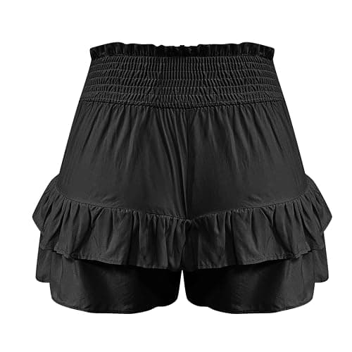 FPMLUXLL Women's Cotton Linen Shorts Casual Cute Ruffle Summer Shorts High Waist Comfy Bermuda Short Vacation Beach Short thumbnail 4