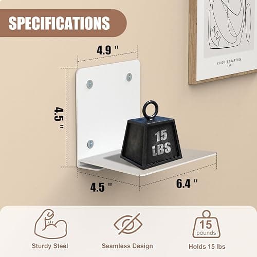 Eapele Invisible Floating Bookshelf, Heavy-Duty Hanging Bookshelves, Steel Constructed Wall Mounted Hidden Bookshelf with Mounting Hardware, 4PCS White thumbnail 2