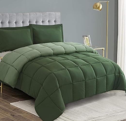 HIG 3pc Green Comforter Set Full SizeDuvet Insert, Reversible, All Season, Box Stitched, with Corner Tabs, Soft, Fluffy - Image 1