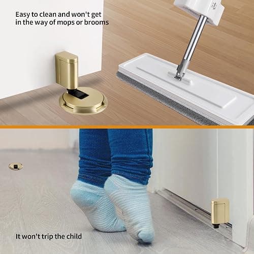 Bak Bo Windproof Door Stoppers 3 Pack Adjustable Bottom of Door Holder Indoor No Drilling Heavy Duty Mechanical Floor Door Stop with Screws and Adhesive Catch Door Keep Door Open Brushed Gold BG-3 thumbnail 5