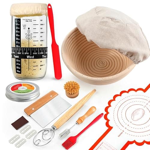 Joyyy Sourdough Starter Kit, Banneton Bread Proofing Basket, 8.5Inch Proofing Basket for Baking, Banneton Bread Baking Gift Set, Sourdough Bread Baking Supplies (Black) - Image 1