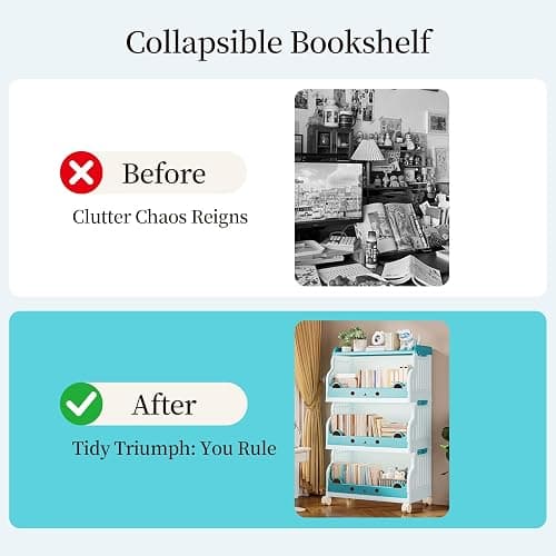 Roqao Book Cart, 4 Tier Rolling Cart, Movable Rolling Bookcase, Book Shelf for Kids Rooms, Rolling Utility Cart with Lockable Casters for Classroom, Study, Office, Bedroom - Sky Blue thumbnail 4