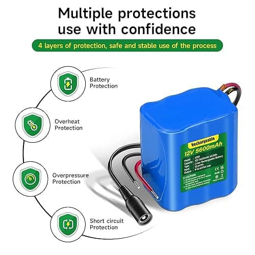 Mspalocell 12V Rechargeable Lithium battery 5600 mAh with Charger Bare Leads Wire Compatible with 12V Devices RC Car,LED Strip,DIY Project,Electronic Organ,Optical Network Unit,CCTV Camera,Solar Panel - 5600 mAh thumbnail 5